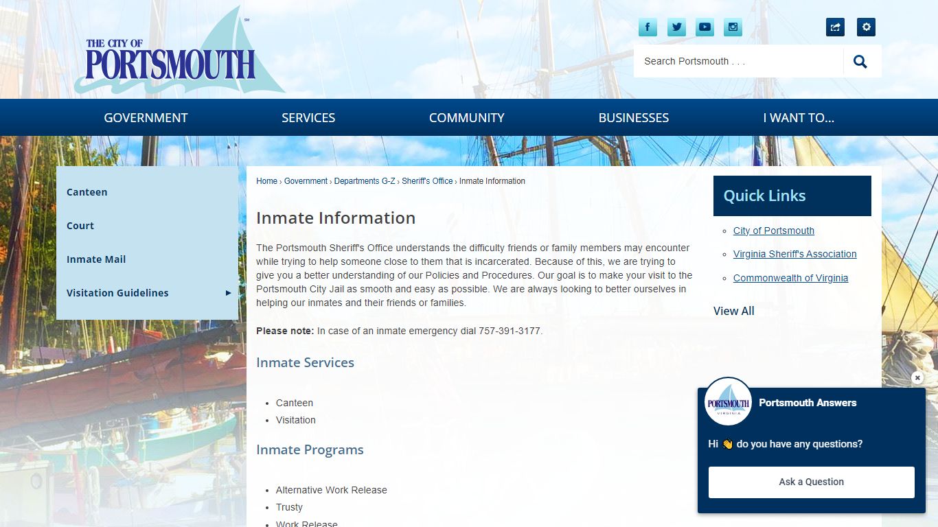 Inmate Information | Portsmouth, VA