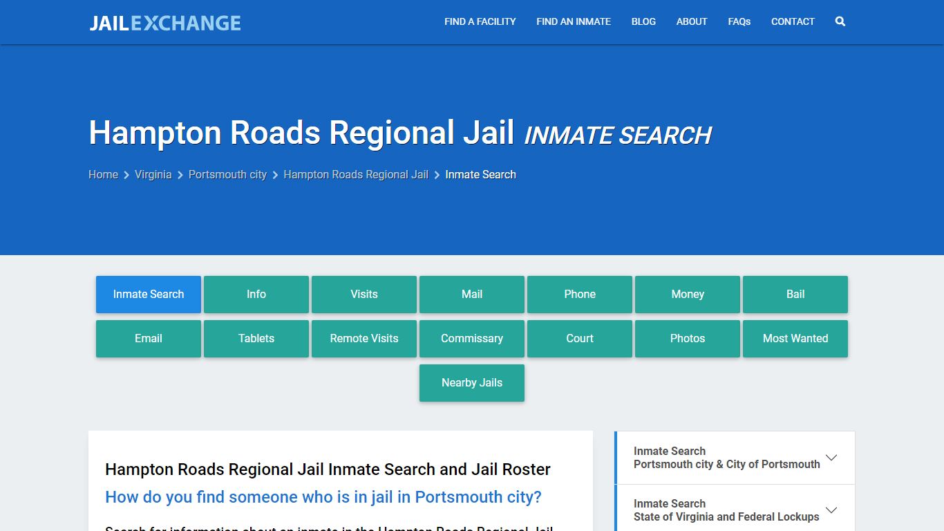 Inmate Search: Roster & Mugshots - Hampton Roads Regional Jail, VA