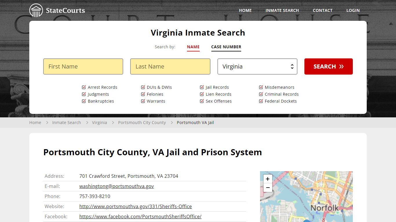 Portsmouth VA Jail Inmate Records Search, Virginia - StateCourts